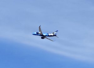 Plane is flying in the sky.