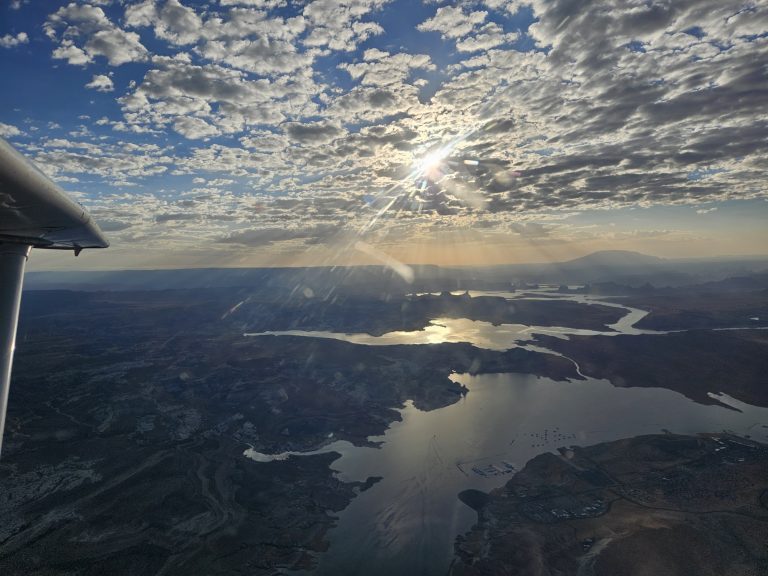 Aerial view of a lake during an Axiom Aviation training flight – Top Student Pilot Certificate Requirements